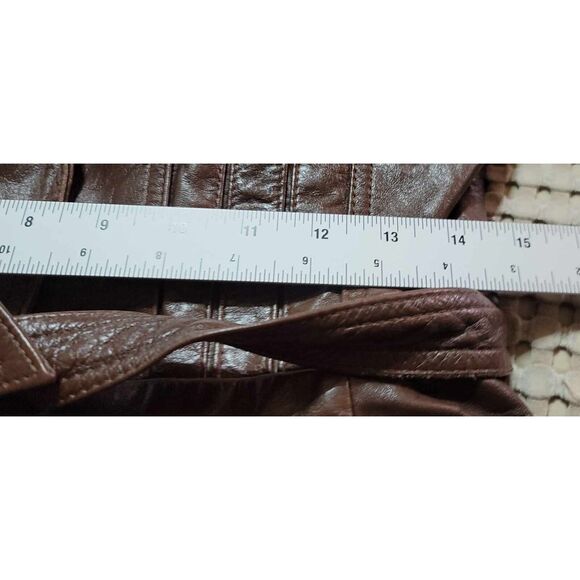Leather Loft  100% Leather Vintage Brown Jacket 9/10 Belt Buttons Fleece Lining - Picture 14 of 16